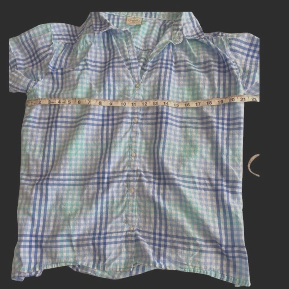 Women's St John's Bay Button-Up Shirt Light Blue & Green Size XL Tall